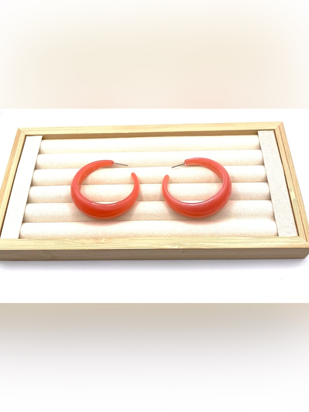 Shiny Coral Crescent Hoop Earrings